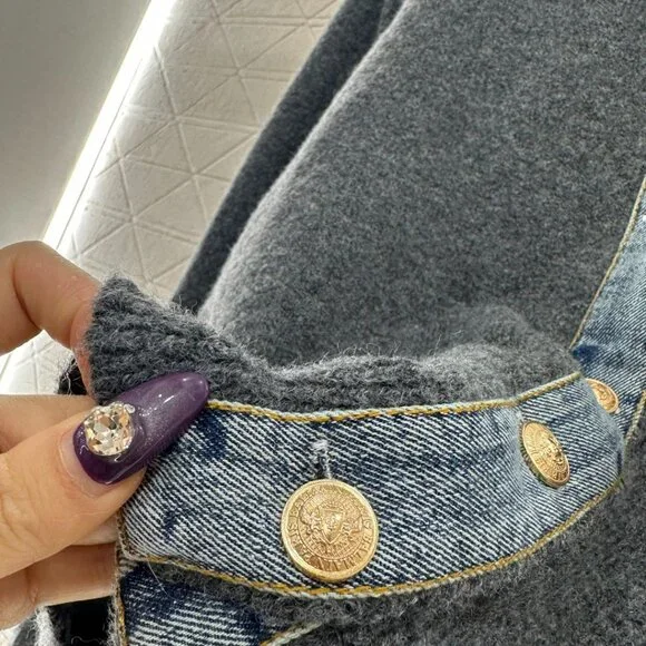 Miu Miu ♥ 2025 New Denim Patchwork Collared Knit Cardigan - Picture 5 of 8